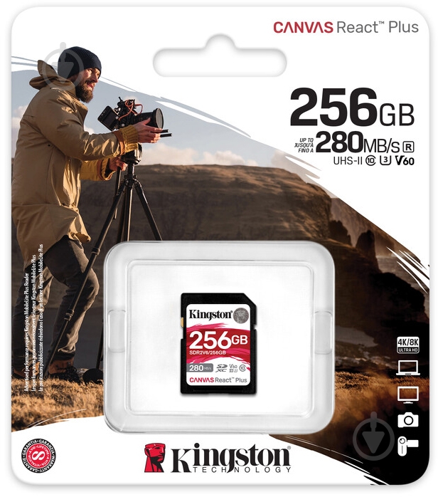 Карта памяти Kingston SDXC 256 ГБ UHS-II Class 3 (U3) (SDR2V6/256GB ) Canvas React Plus V60 - фото 3