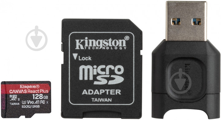 Карта пам'яті Kingston microSDXC 128 ГБ UHS-II Class 3 (U3) (MLPMR2/128GB) React Plus + MLPM Reader REACT Plus SDCR2 W/AD - фото 1