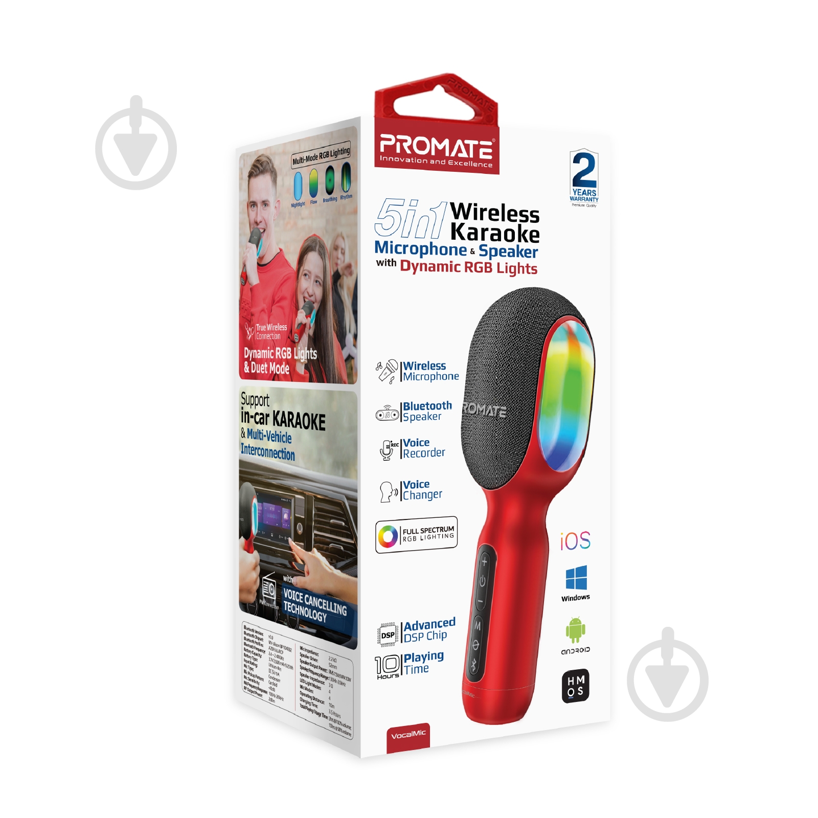 Мікрофон Promate VocalMic Bluetooth 2xAUX LED Red (vocalmic.red) - фото 12 Мікрофон Promate VocalMic Bluetooth 2xAUX LED Red (vocalmic.red) - фото 12