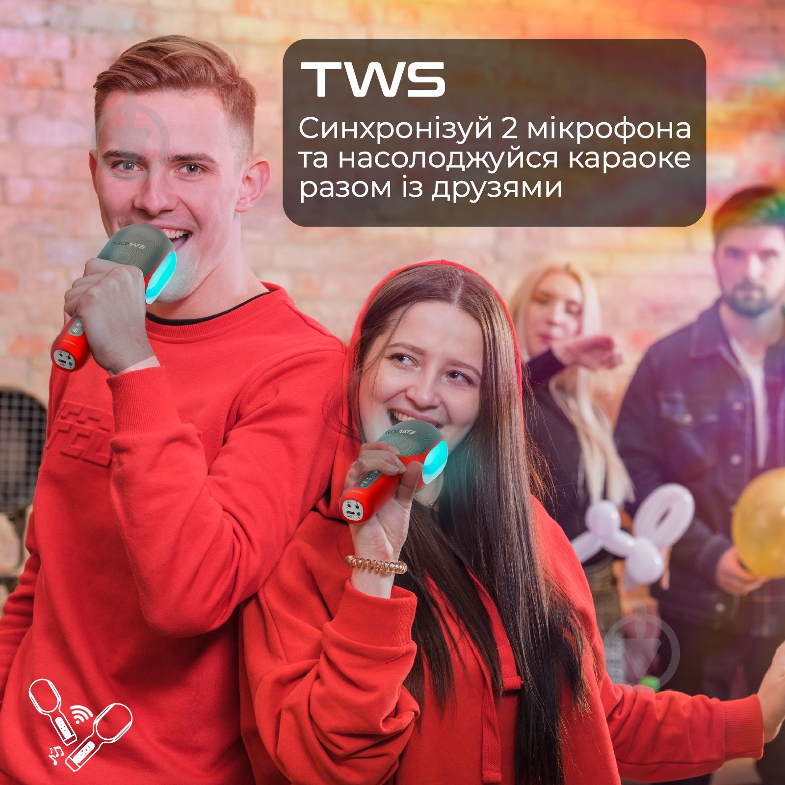 Мікрофон Promate VocalMic Bluetooth 2xAUX LED Red (vocalmic.red) - фото 6 Мікрофон Promate VocalMic Bluetooth 2xAUX LED Red (vocalmic.red) - фото 6