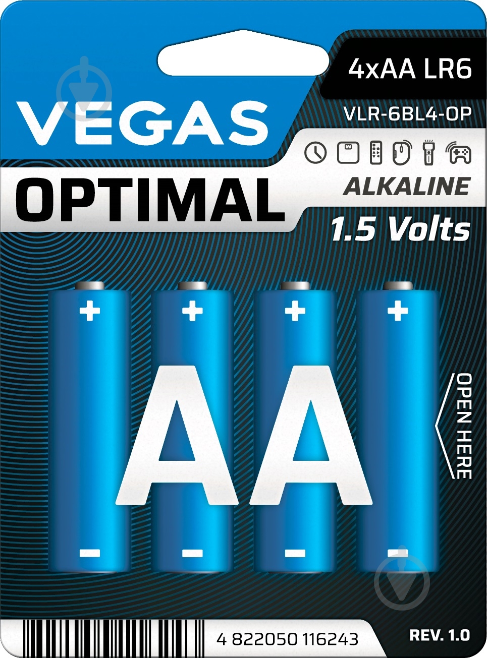 Батарейки VEGAS. LR6BL4 4 шт. (VLR-6BL4-OP) - фото 1