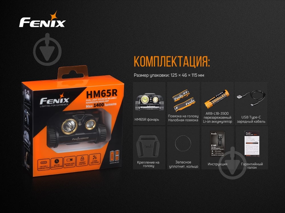 Фонарик на голову Fenix Тактический HM65R, 1400лм - фото 14