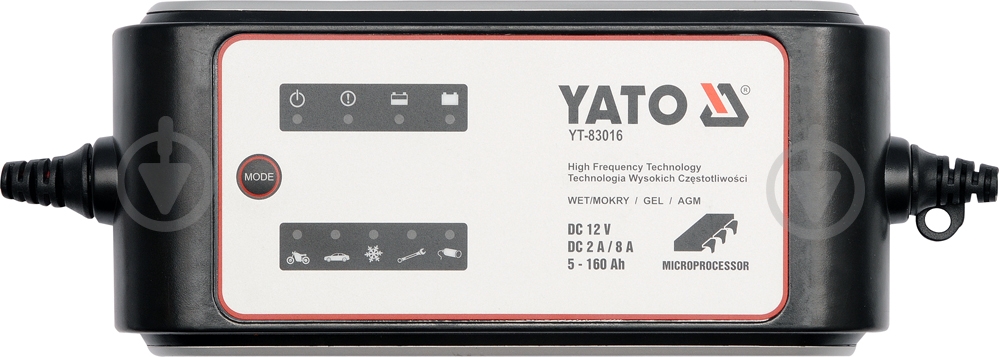 Зарядний пристрій інверторний YATO 12V 8 А 120 А/ч (YT-83016) - фото 1 Зарядний пристрій інверторний YATO 12V 8 А 120 А/ч (YT-83016) - фото 1