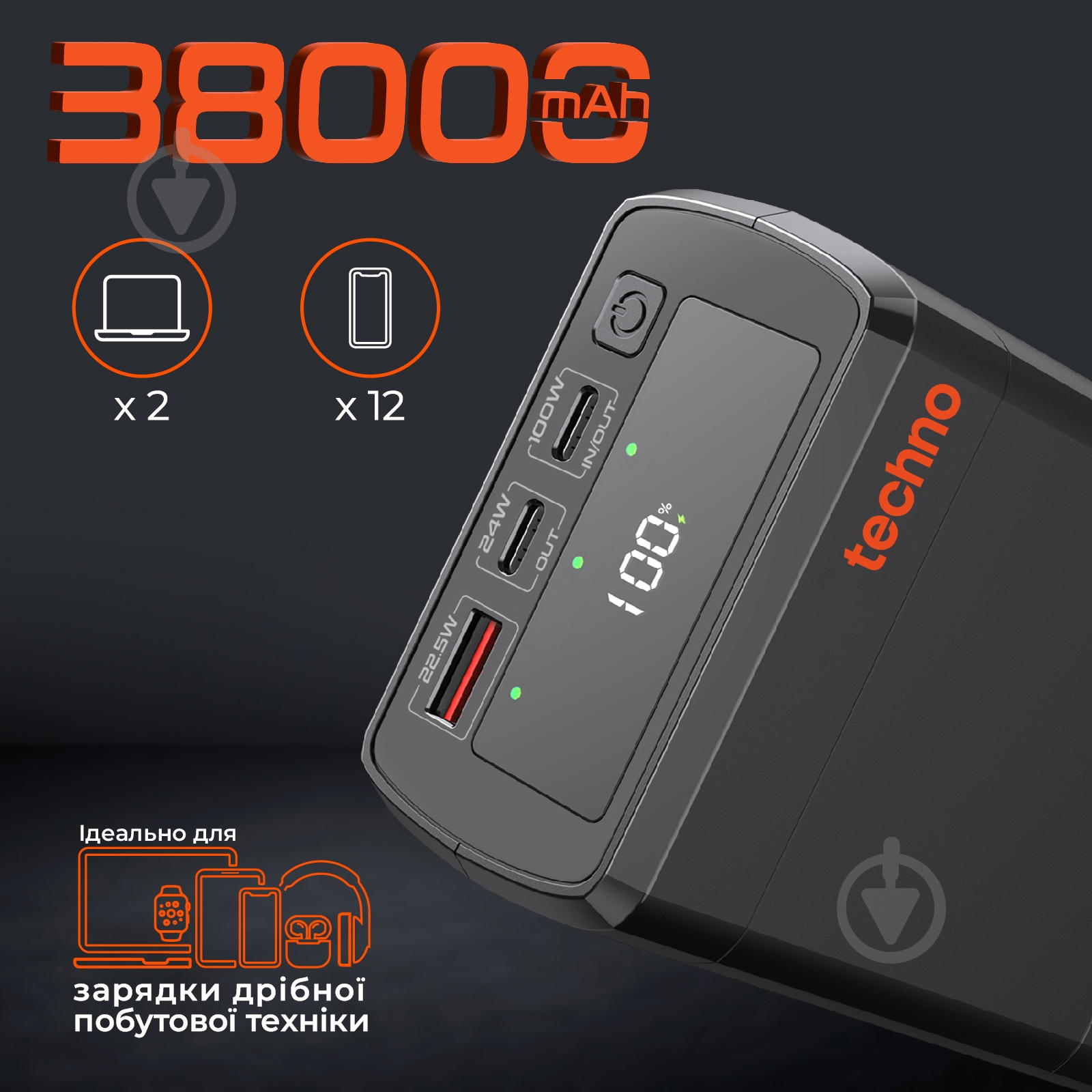 Повербанк Techno PDC130 38000 mAh black (PDC130) - фото 2
