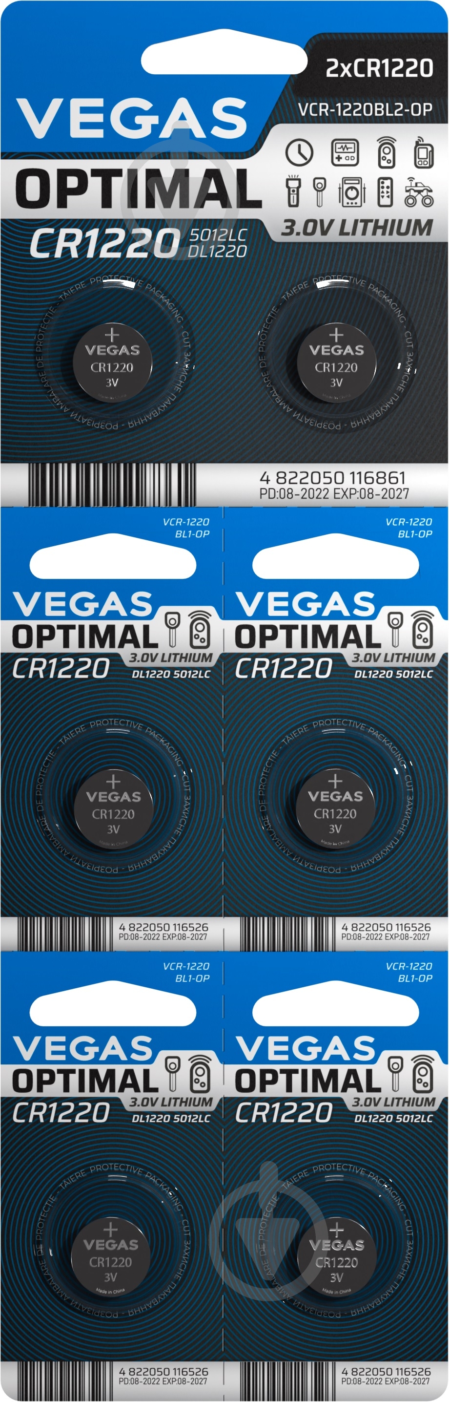 Батарейки VEGAS. CR1220 6 шт. (VСR-1220BL6-OP) - фото 1