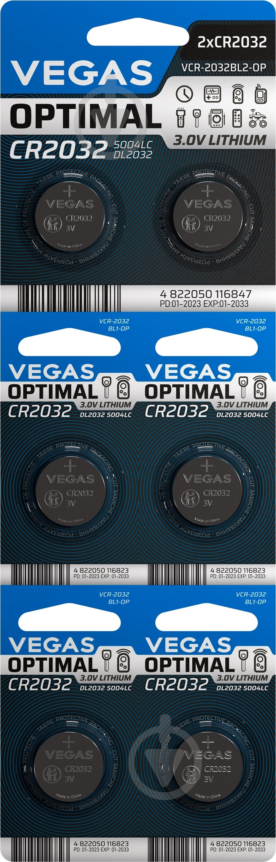 Батарейки VEGAS. CR2032 6 шт. (VСR-2032BL6-OP) - фото 1 Батарейки VEGAS. CR2032 6 шт. (VСR-2032BL6-OP) - фото 1