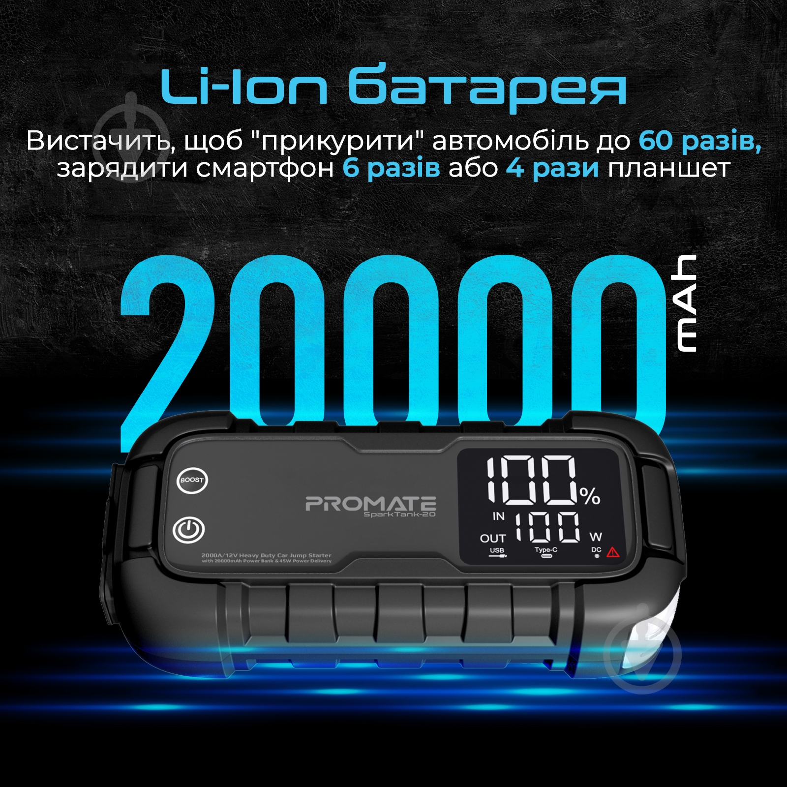Пускозарядное устройство Promate 1000 А 20 А/год (sparktank-20) - фото 3 Пускозарядное устройство Promate 1000 А 20 А/год (sparktank-20) - фото 3