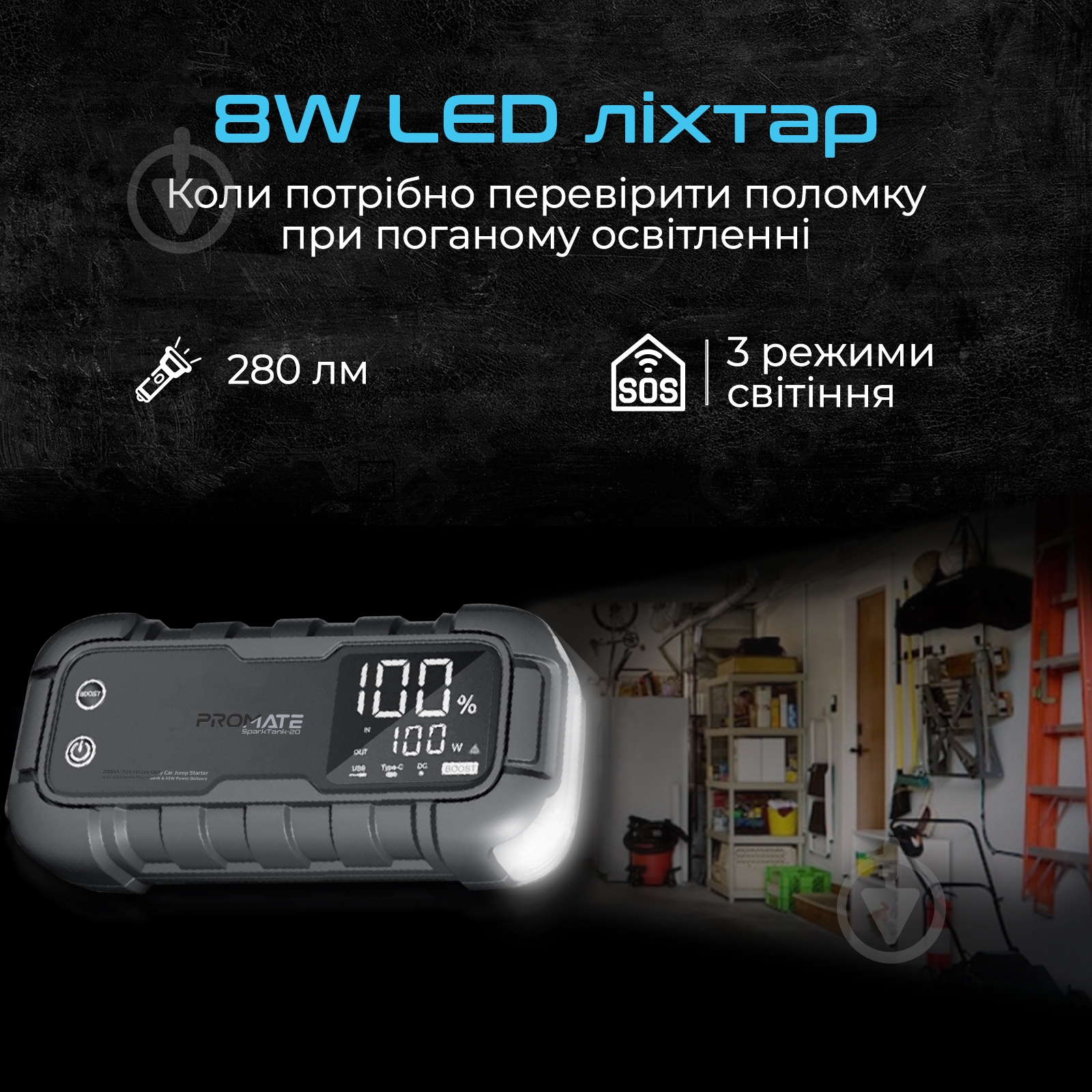 Пускозарядное устройство Promate 1000 А 20 А/год (sparktank-20) - фото 7 Пускозарядное устройство Promate 1000 А 20 А/год (sparktank-20) - фото 7