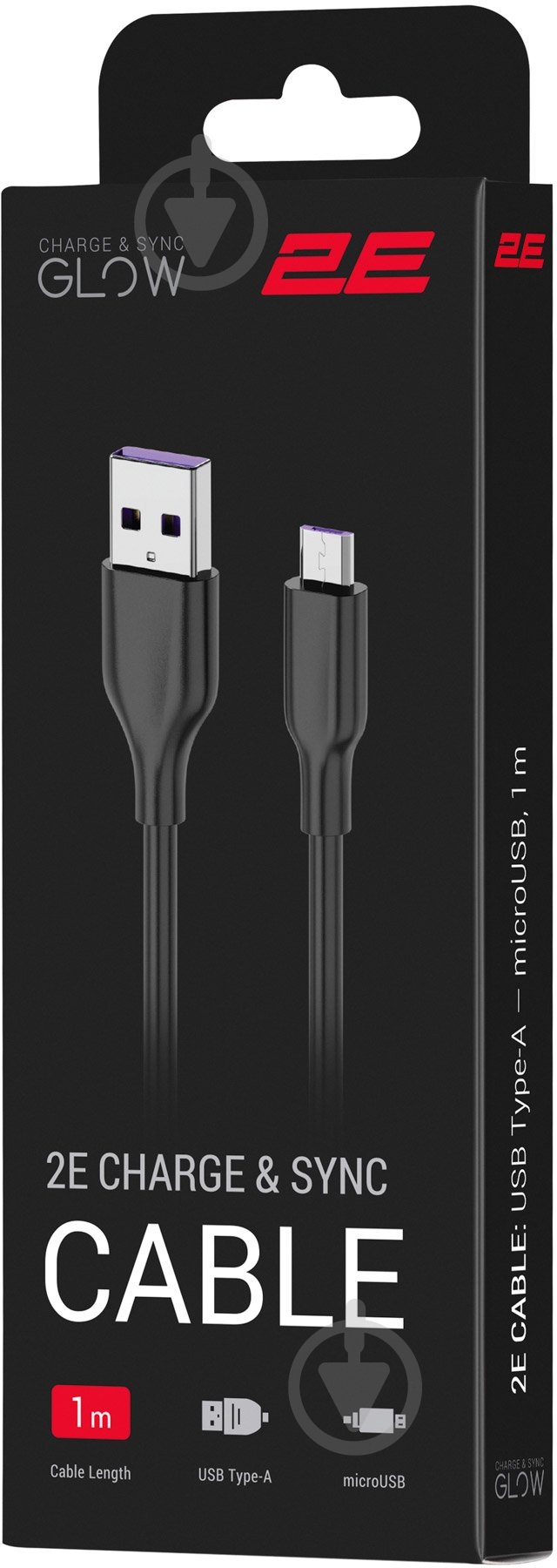 Кабель 2E USB — microUSB Glow 1 м черный (2E-CCAM-BL) - фото 4