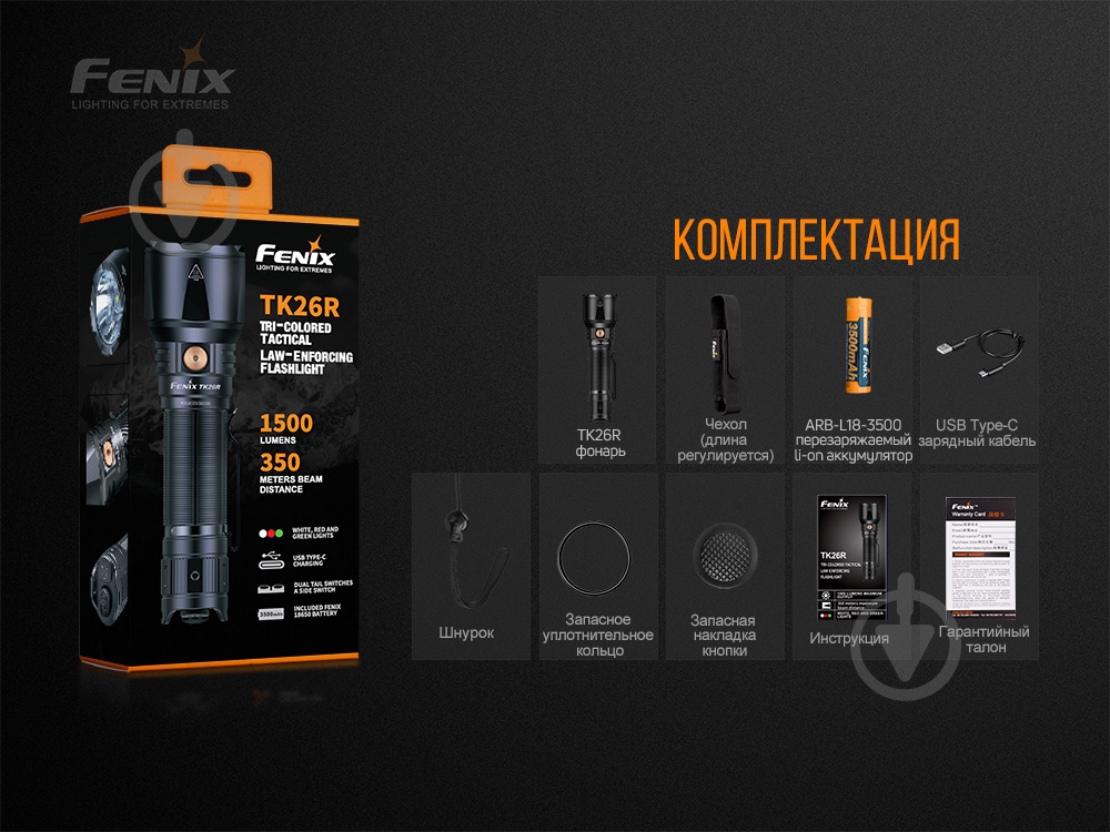 Фонарик Fenix TK26R ручной тактический, 1500лм - фото 18