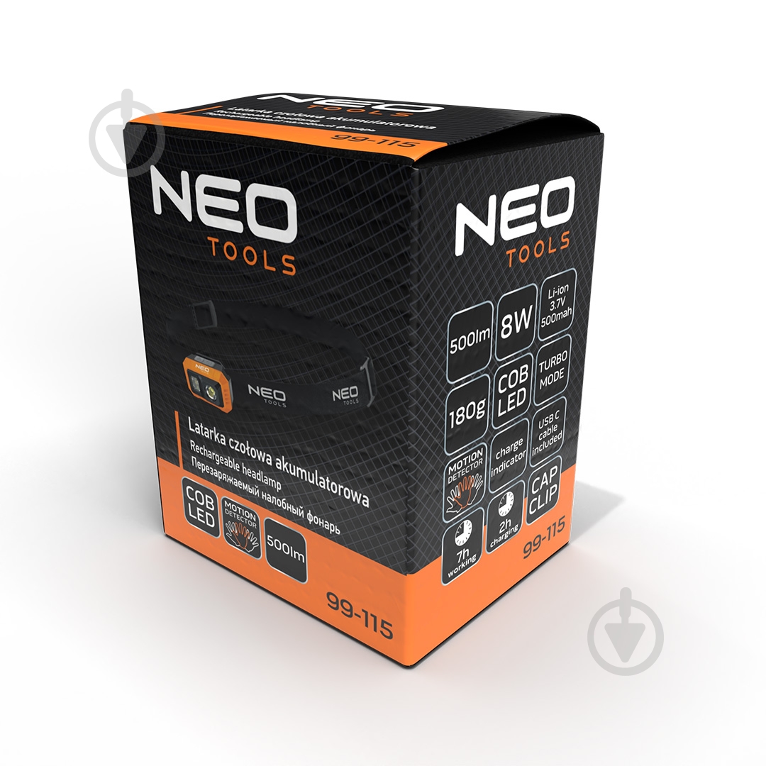 Ліхтарик на голову NEO tools (99-115) чорно-помаранчевий - фото 5