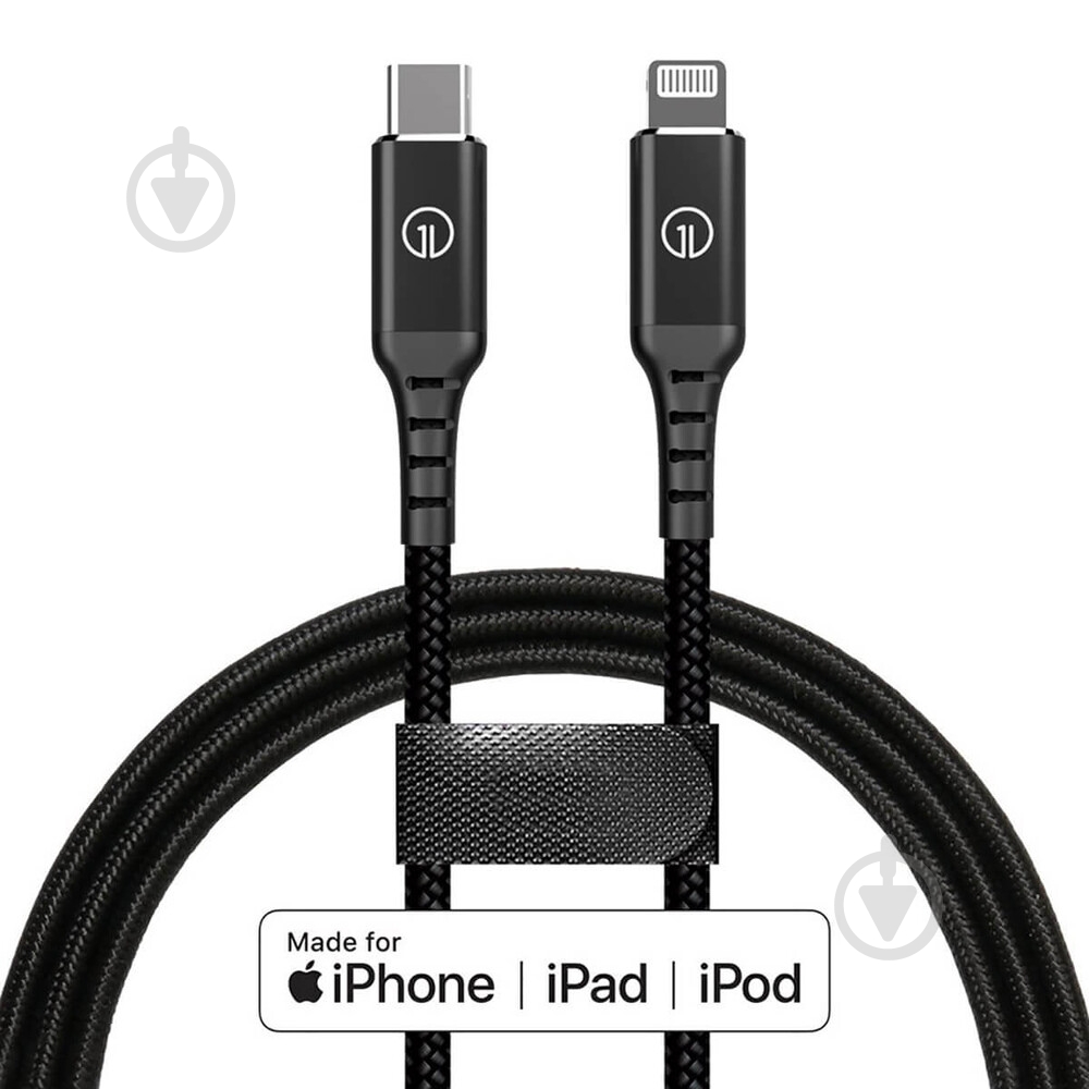 Кабель OneLounge 1Power MFi USB-C to Lightning 1,2 м black (14046) - фото 3 Кабель OneLounge 1Power MFi USB-C to Lightning 1,2 м black (14046) - фото 3
