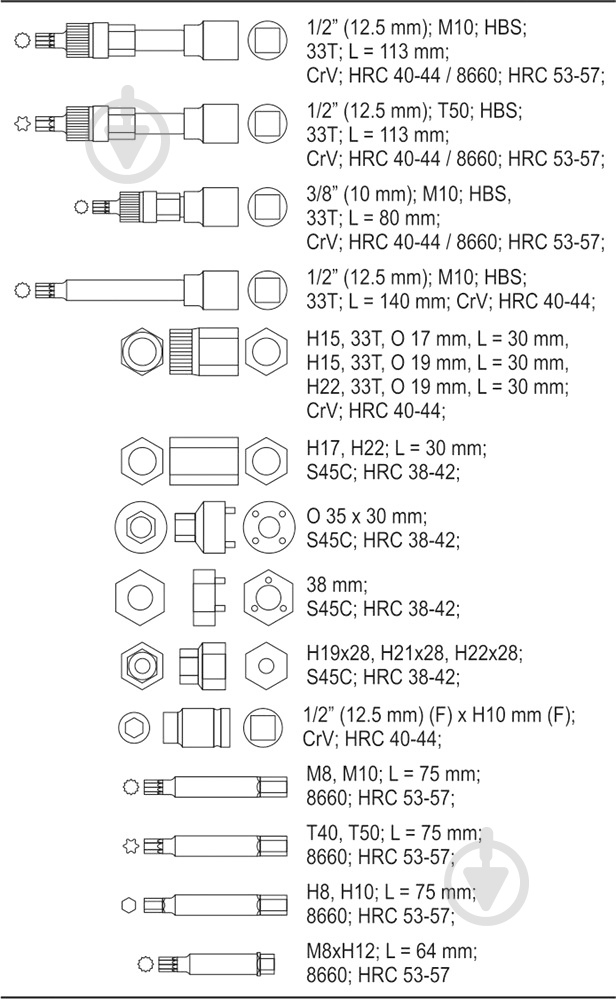 Набір ключів для альтернатора YATO YT-04211 - фото 3