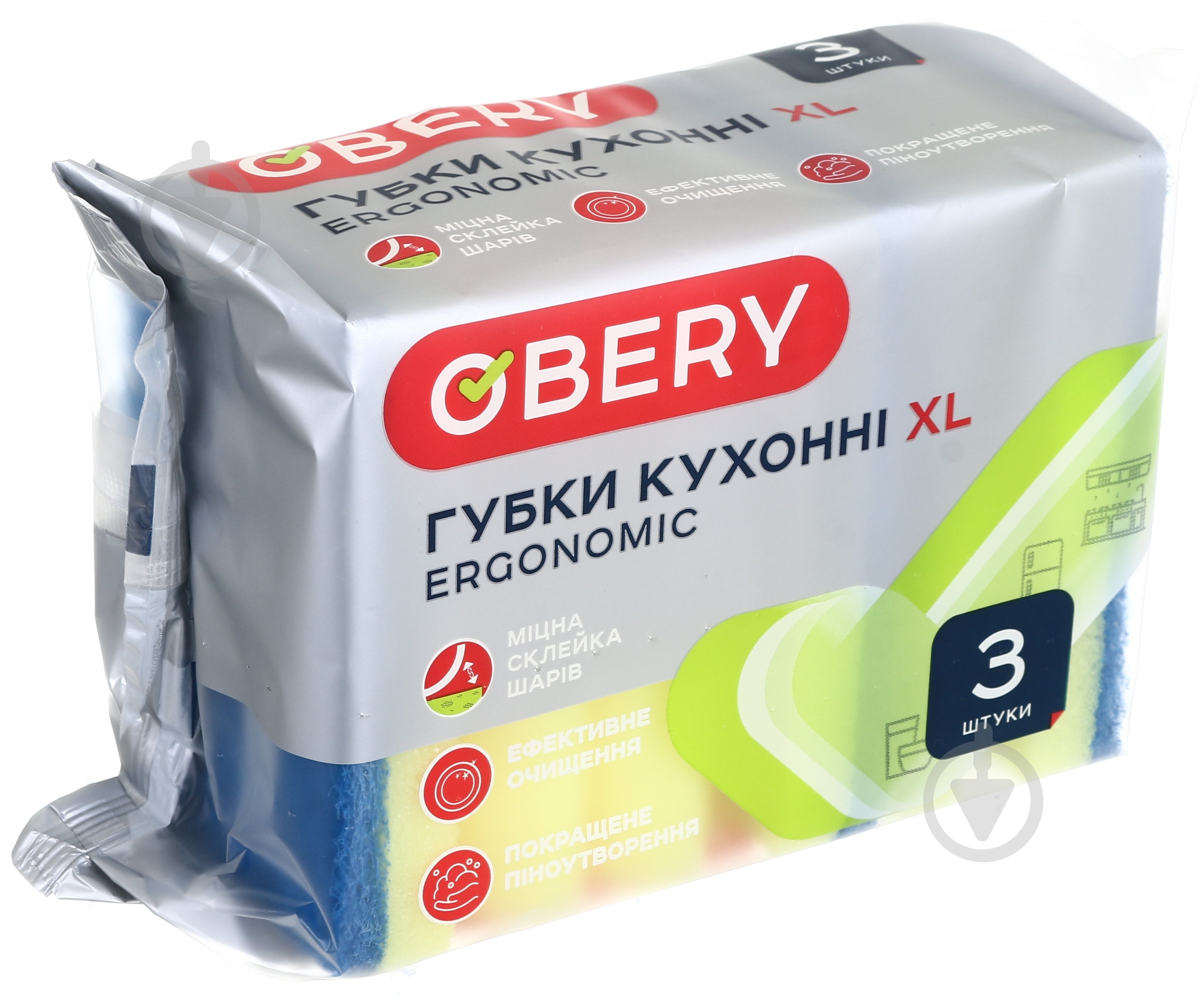 Губка для кухні OBERY XL ERGONOMIC 3 шт. - фото 3