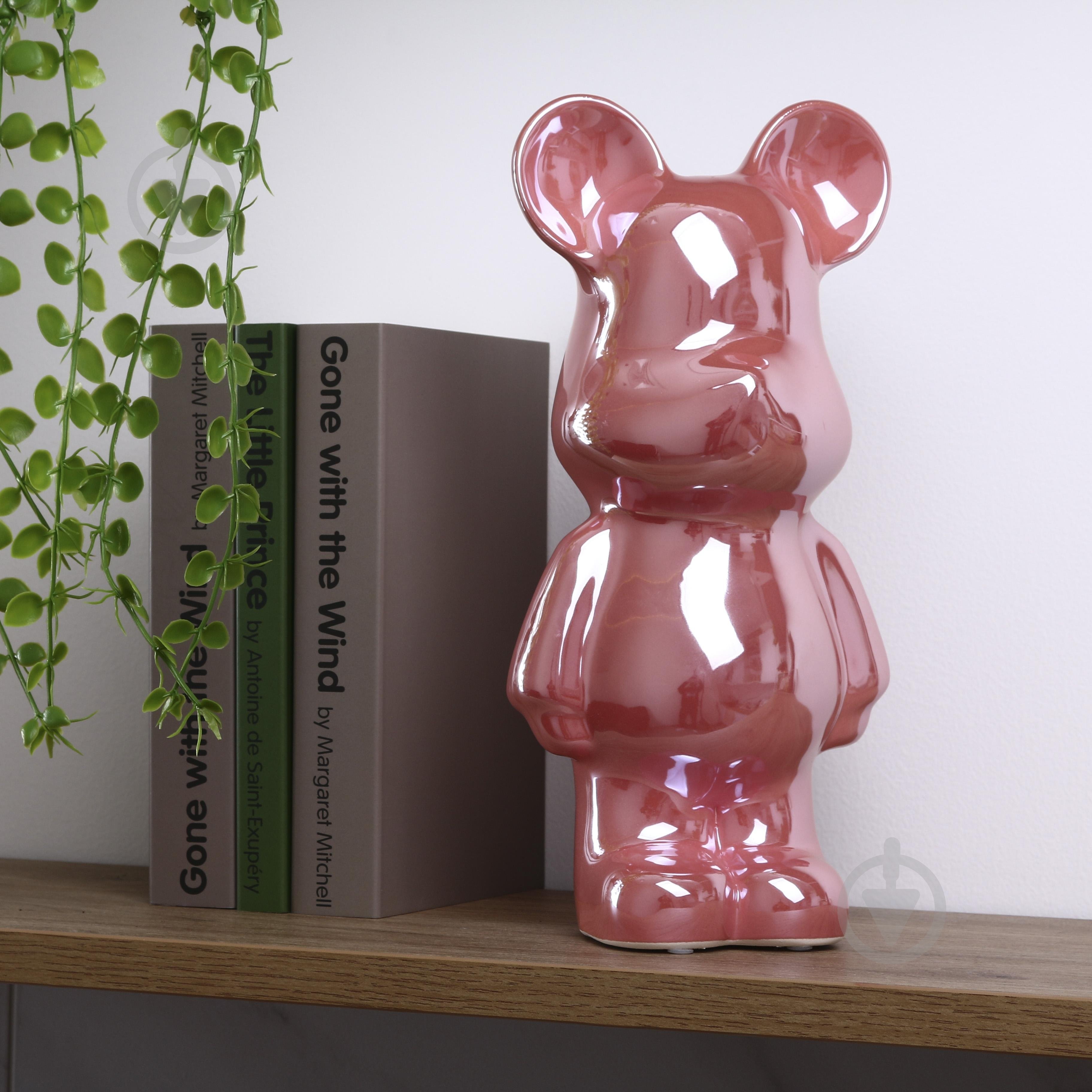 Статуетка керамічна ведмедик - Тедді 8,5х26,5х12,5 см рожевий - фото 3
