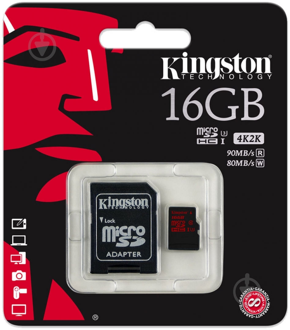 Карта памяти Kingston microSDHC 16GB + SD adapter (SDCA3/16GB) - фото 2