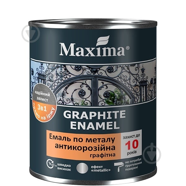 Грунт-эмаль Maxima антикоррозийная по металлу 3 в 1 графитная серый мат 2,3 кг - фото 1
