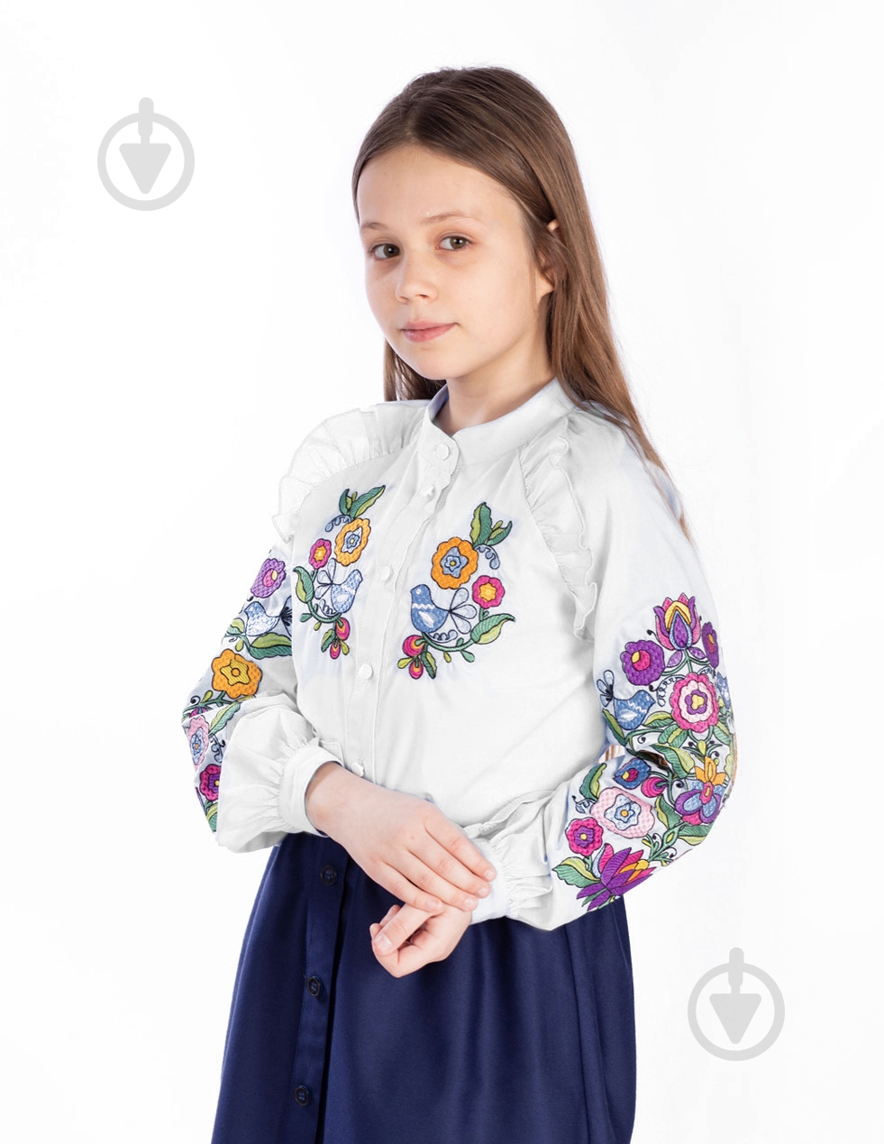 Вышиванка для девочек Эдельвика 49-23/00 р.152 белый - фото 1