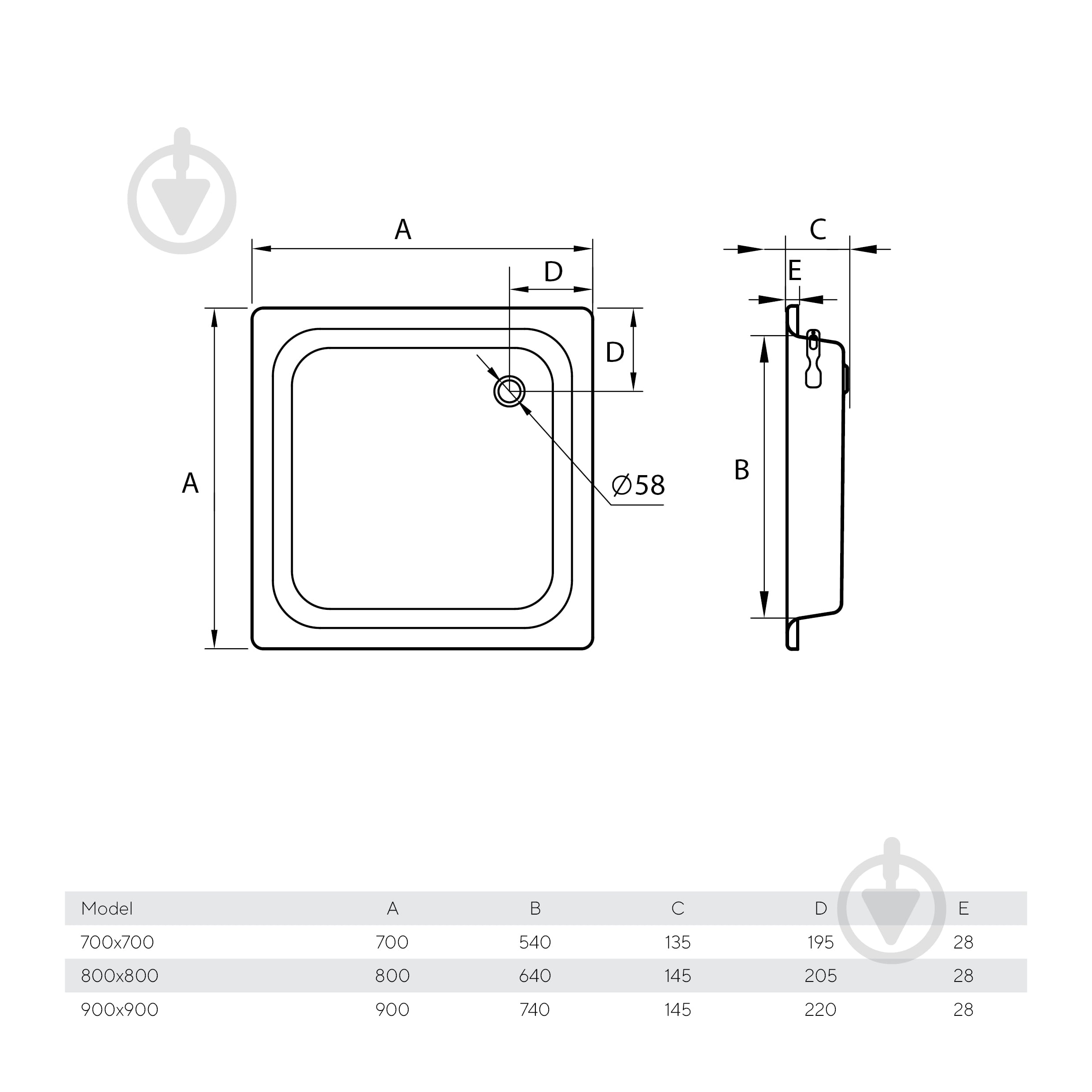 Поддон стальной Koller Pool Aquart 80x80 квадратный - фото 4