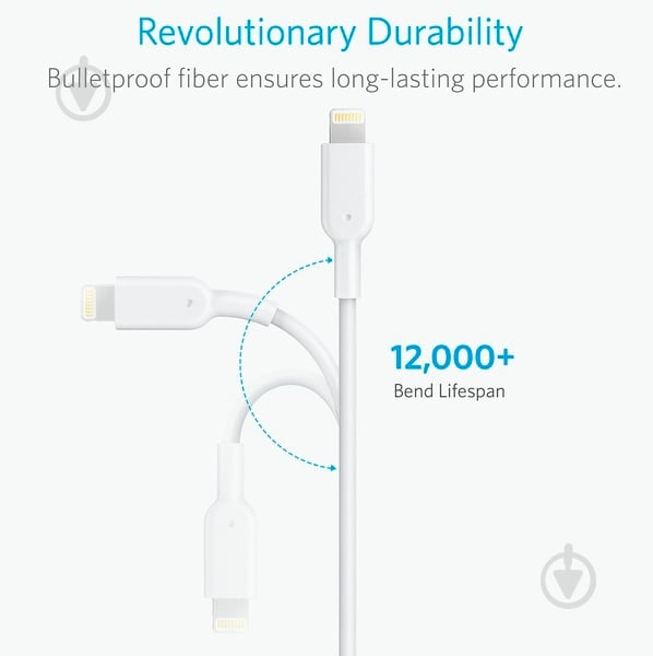 Кабель Anker USB – Apple Lightning 3 м white (A8434H21) V2 PowerLine II - фото 5 Кабель Anker USB – Apple Lightning 3 м white (A8434H21) V2 PowerLine II - фото 5