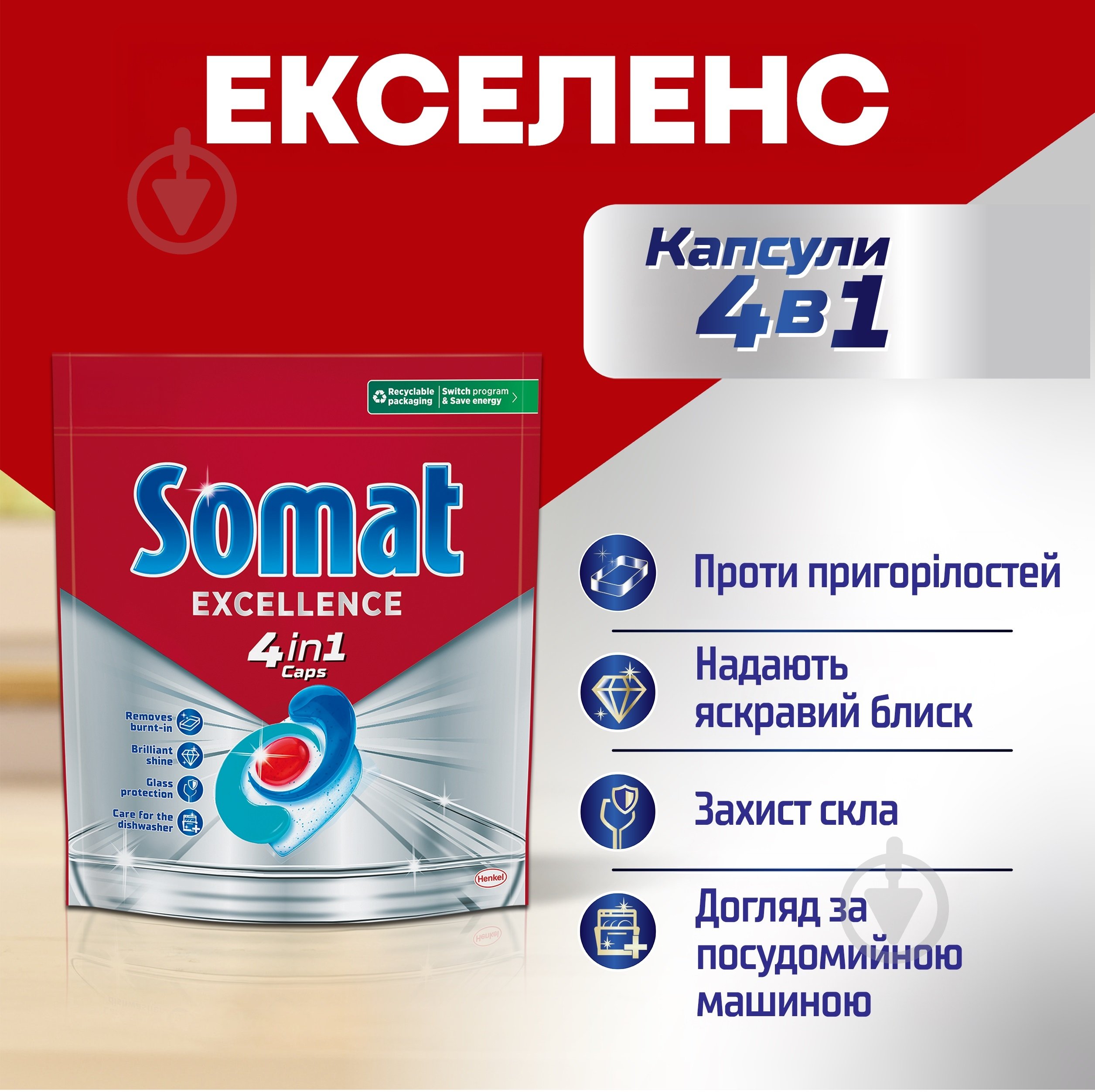 Таблетки для посудомийних машин Somat Exellence 4in1 60 шт. - фото 2