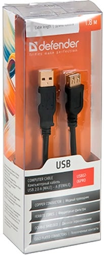 Кабель Defender USB-удлинитель 1,8 м черный (87429) USB2.0 AM-AF - фото 2