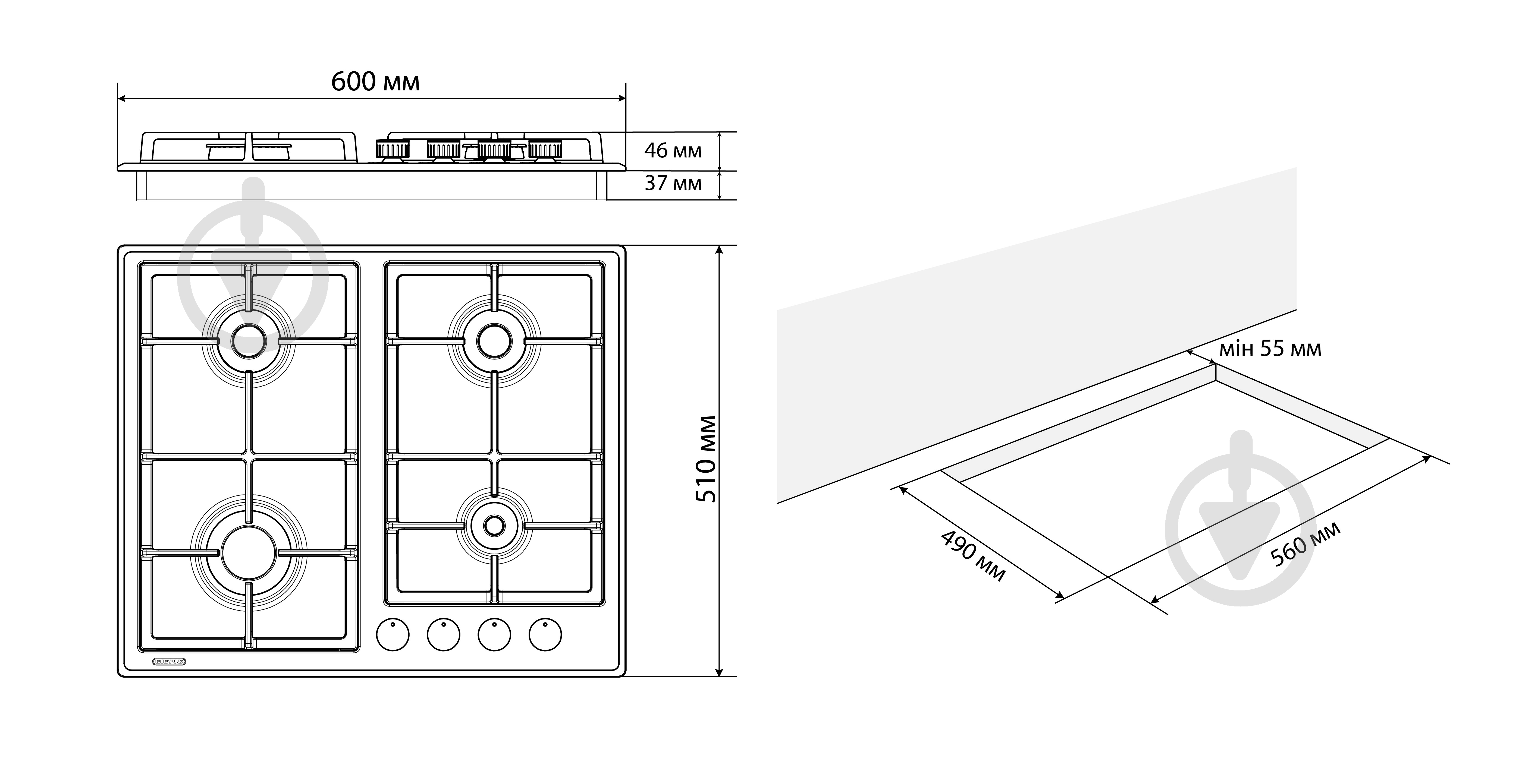 Варочная поверхность газовая Eleyus NIKA 60 WH CW - фото 20