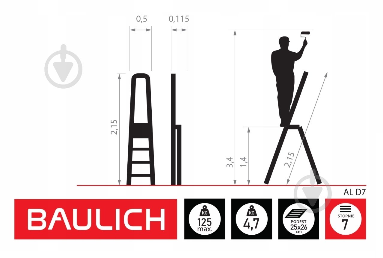 Лестница Baulich алюминиевая 7 ступеней BAULICH - фото 6