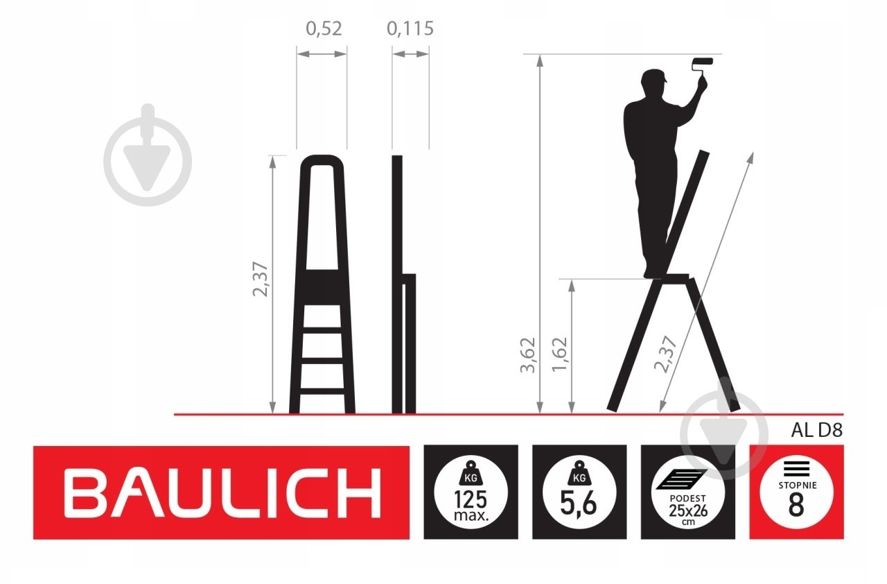 Драбина Burmaster алюмінієва 8 сходинок DR-AL-D8-N-K-M-B - фото 6