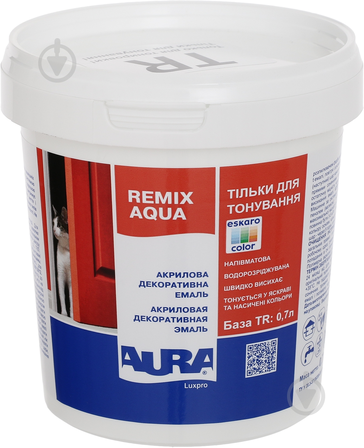 Емаль акрилова Aura® Luxpro Remix Aqua 30 TR база під тонування напівмат 0,7 л - фото 1