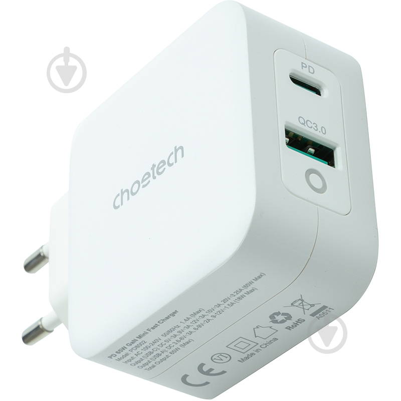 Зарядное устройство Choetech GaN USB Type-C, Type-A 65W, PD, QC - фото 4