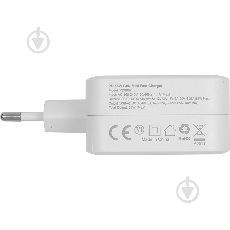 Зарядное устройство Choetech GaN USB Type-C, Type-A 65W, PD, QC - фото 3