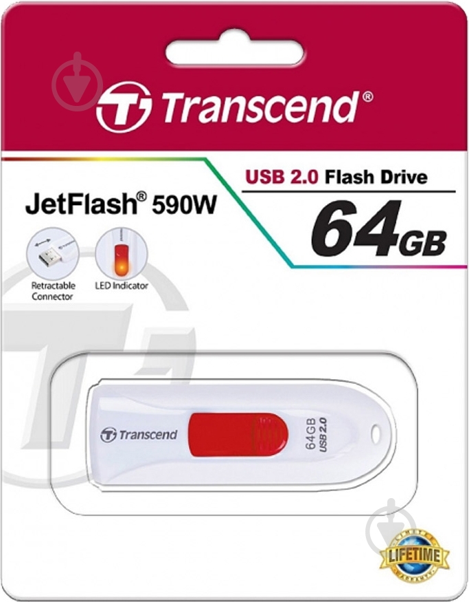 Флеш-пам'ять USB Transcend JetFlash 590 64 ГБ USB 2.0 white (TS64GJF590W) - фото 3