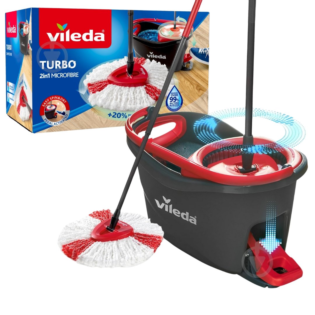Комплект швабра і відро з механічним віджимом для підлоги Vileda Тurbo сірийчервоний - фото 1