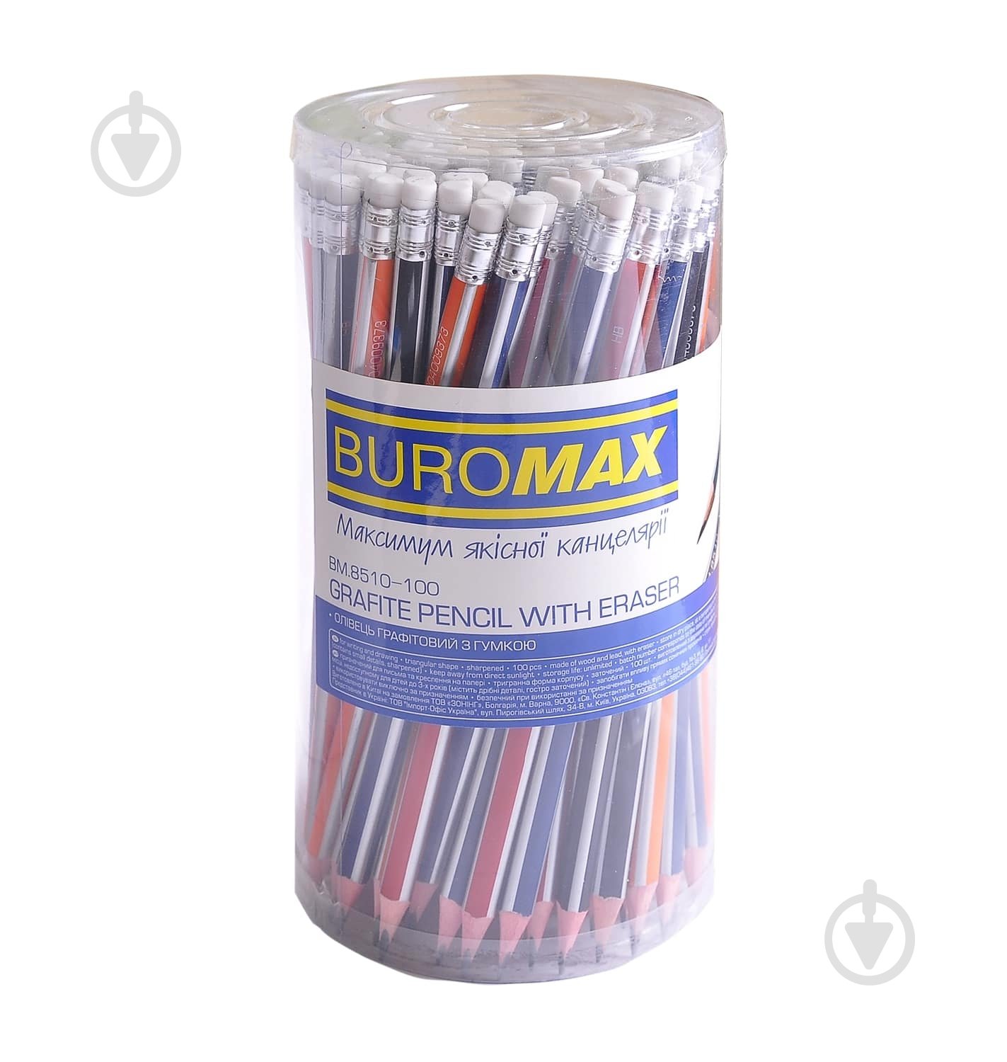 Олівець графітний SILVER НВ із гумкою асорті BM.8510-100 Buromax - фото 2
