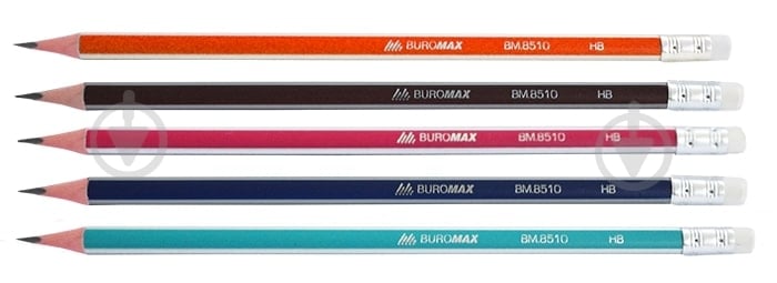 Олівець графітний SILVER НВ із гумкою асорті BM.8510-100 Buromax - фото 1