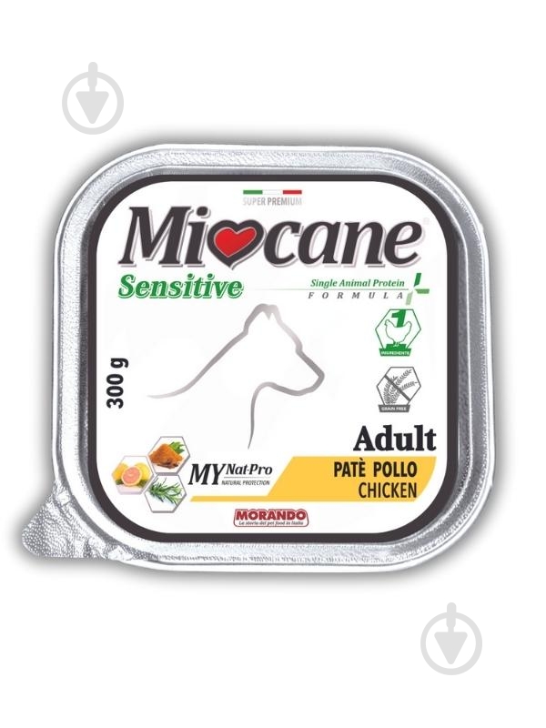 Корм влажный беззерновой Morando Miocane Sensitive Monoprotein для собак курица 300 г - фото 1 Корм влажный беззерновой Morando Miocane Sensitive Monoprotein для собак курица 300 г - фото 1