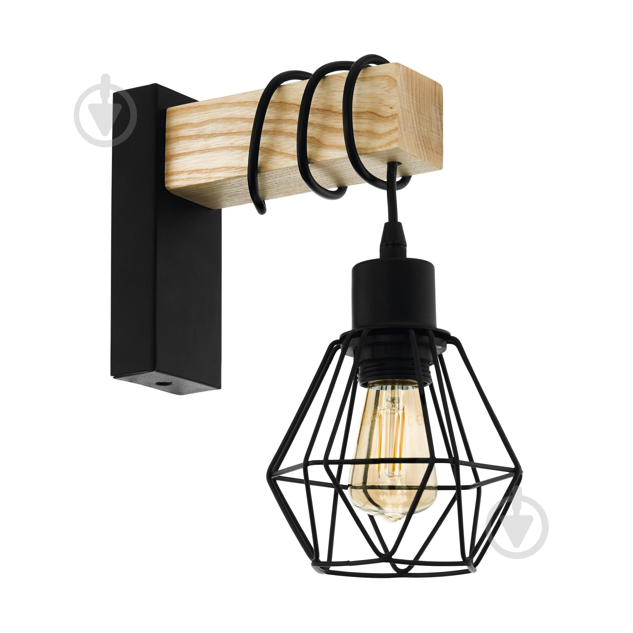 Бра Eglo Townshend 1x60 Вт E27 чорний/дерево 44078 - фото 1