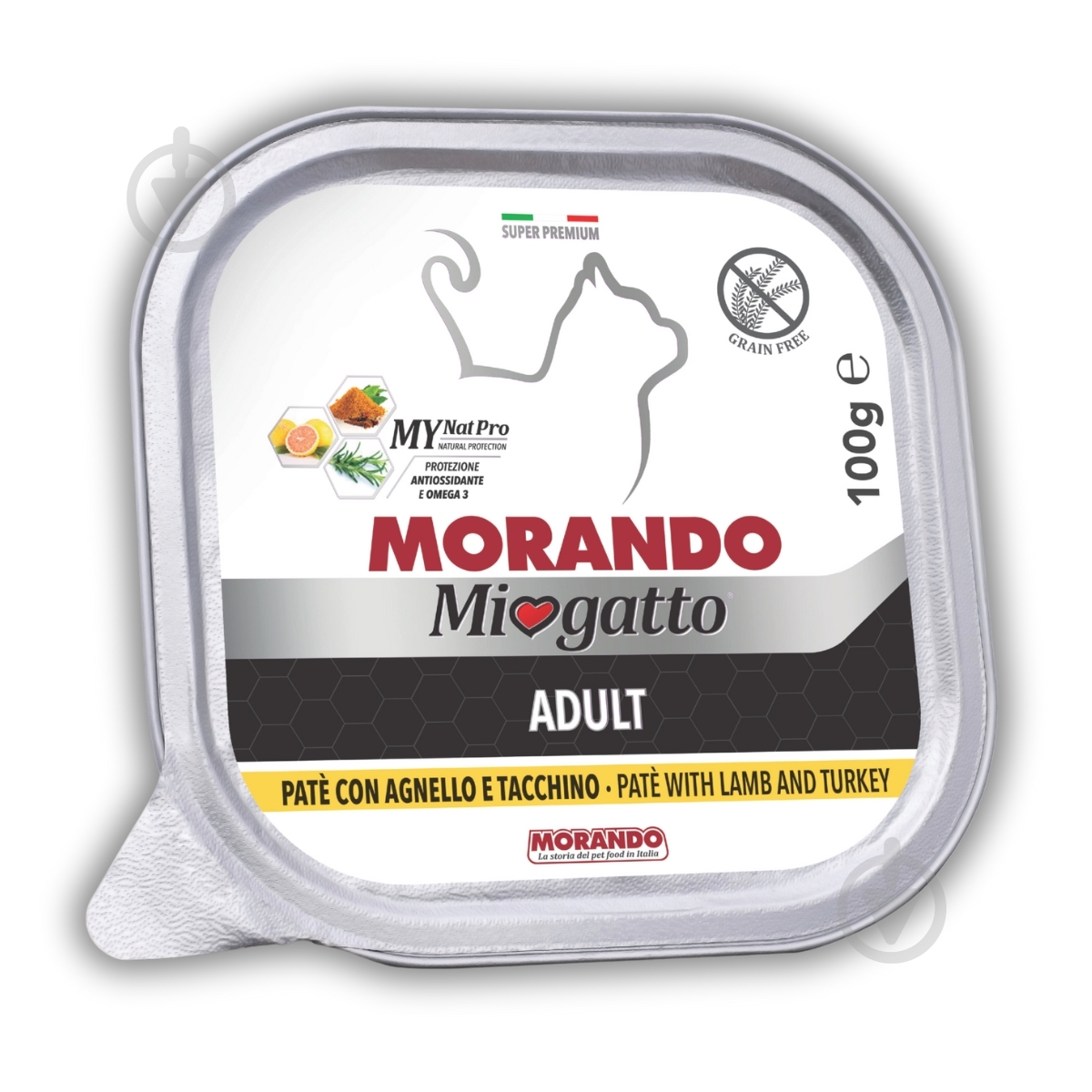 Корм вологий беззерновий для котів Morando Miogatto з ягням та індичкою 100 г - фото 1 Корм вологий беззерновий для котів Morando Miogatto з ягням та індичкою 100 г - фото 1
