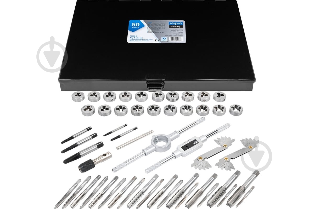 Набір мітчиків та плашок (метричний+дюймовий) Scheppach 50 шт. SCH-M050-3 - фото 1 Набір мітчиків та плашок (метричний+дюймовий) Scheppach 50 шт. SCH-M050-3 - фото 1