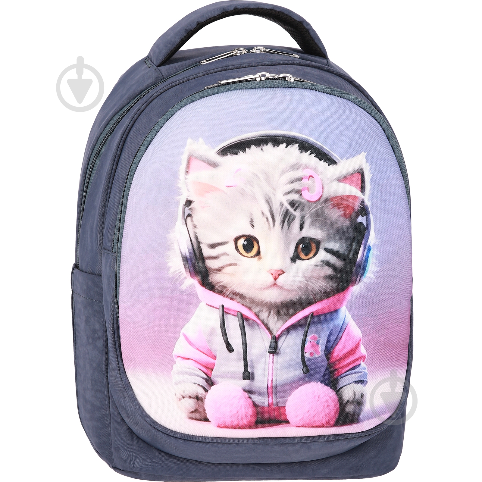 Рюкзак школьный Bagland Котенок в наушниках серый 56566 - фото 1