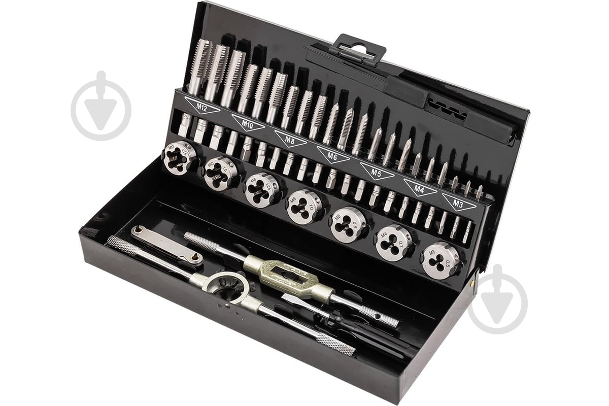 Набор метчиков и плашек метрический, в металлическом кейсе Scheppach 32 шт. SCH-M032-1 - фото 2 Набор метчиков и плашек метрический, в металлическом кейсе Scheppach 32 шт. SCH-M032-1 - фото 2