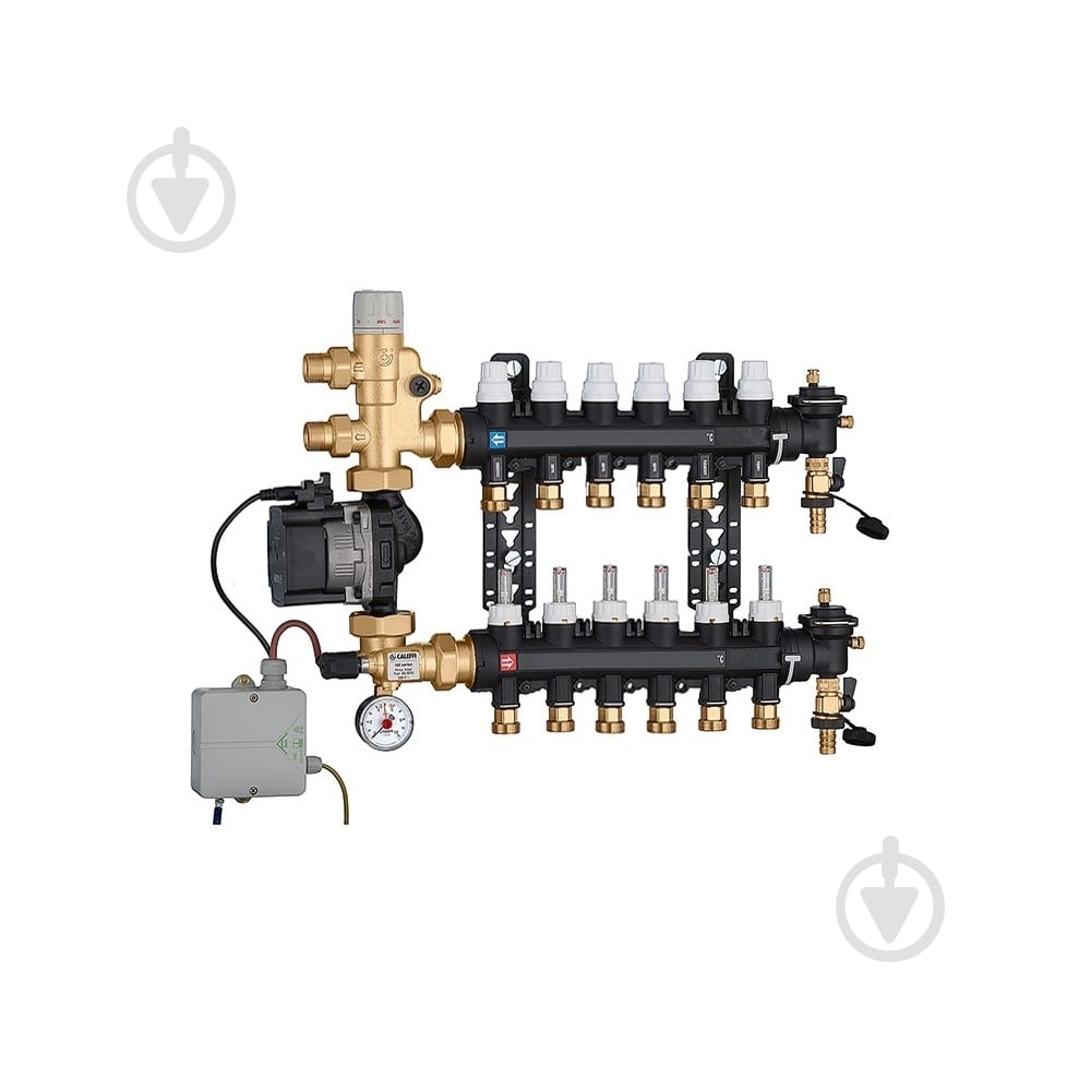 Колектор Caleffi 1825F5 (технополімер) + змішув. група та насос UPS 25-60 3/4 "З x 6 x 3/4" З - фото 1 Колектор Caleffi 1825F5 (технополімер) + змішув. група та насос UPS 25-60 3/4 "З x 6 x 3/4" З - фото 1