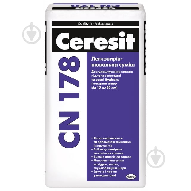 Стяжка для пола Ceresit Легкоуравнивающая CN 178, 15-80мм 25 кг - фото 1 Стяжка для пола Ceresit Легкоуравнивающая CN 178, 15-80мм 25 кг - фото 1