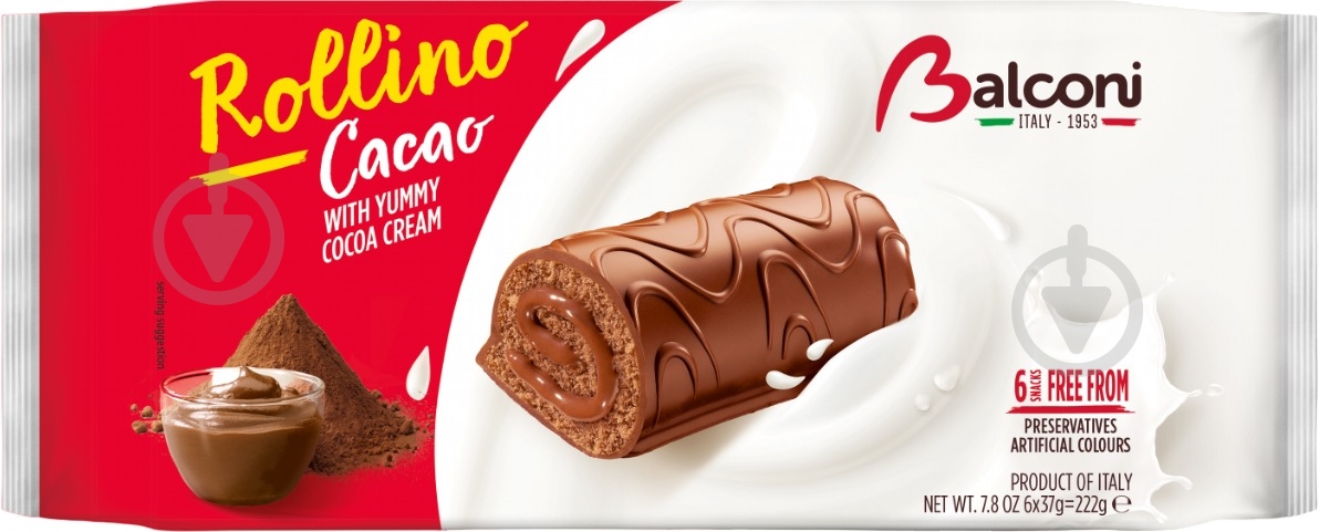 Рулет бисквитный Balconi Rollmilk Какао 6х37г - фото 1 Рулет бисквитный Balconi Rollmilk Какао 6х37г - фото 1