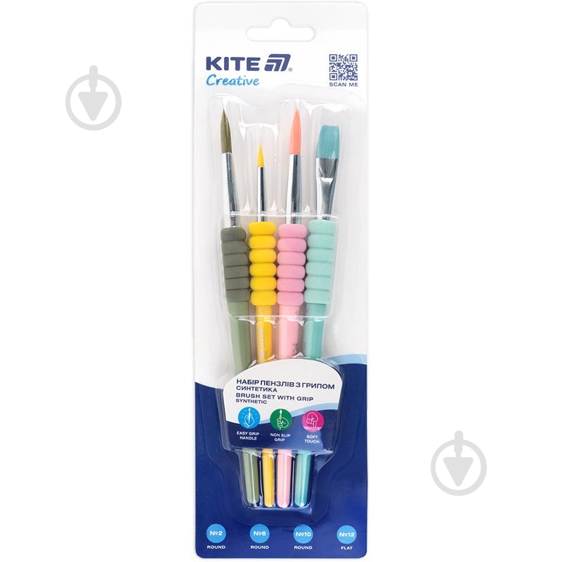 Набір пензлів з грипом синтетика 4 шт. 334-2 Creative KITE - фото 1 Набір пензлів з грипом синтетика 4 шт. 334-2 Creative KITE - фото 1