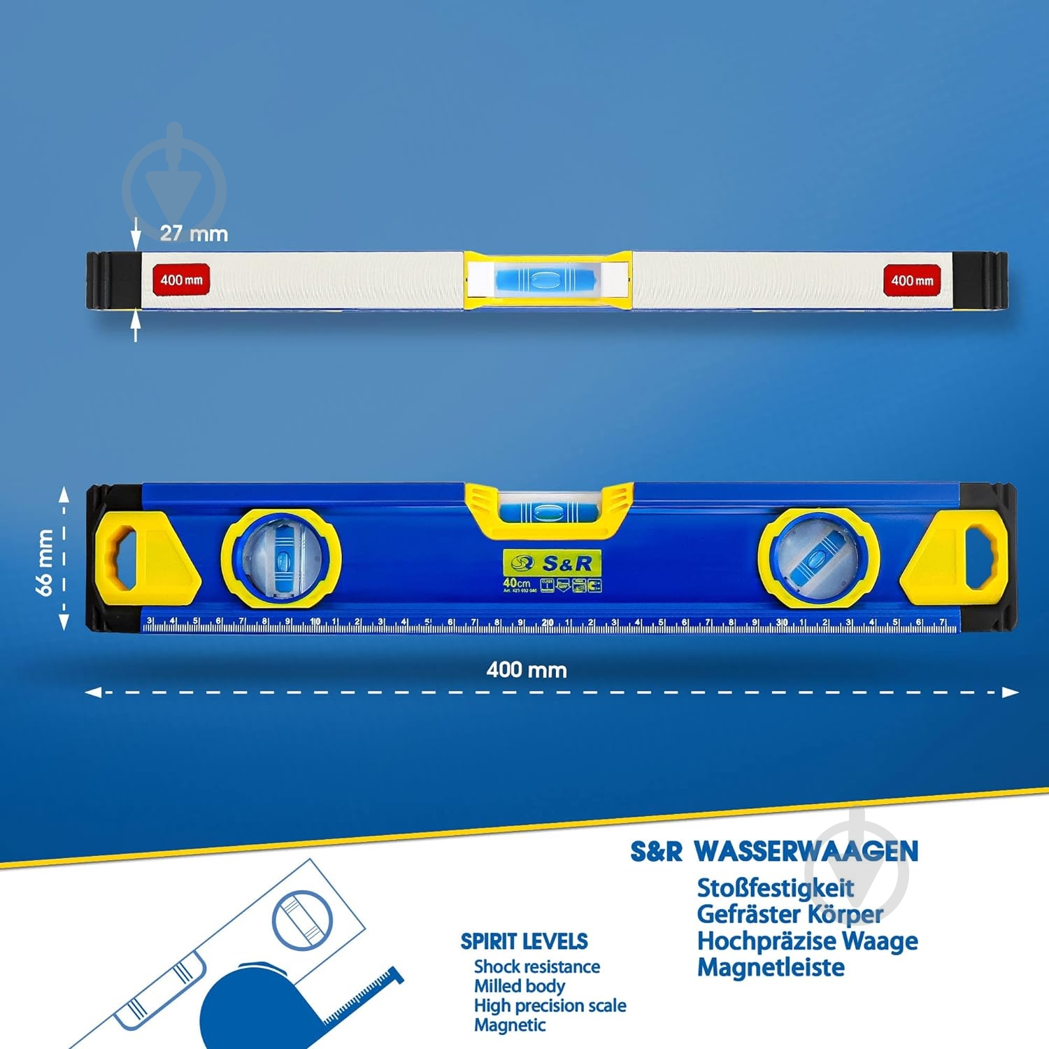 Рівень магнітний 40 см S&R 423032040 - фото 2