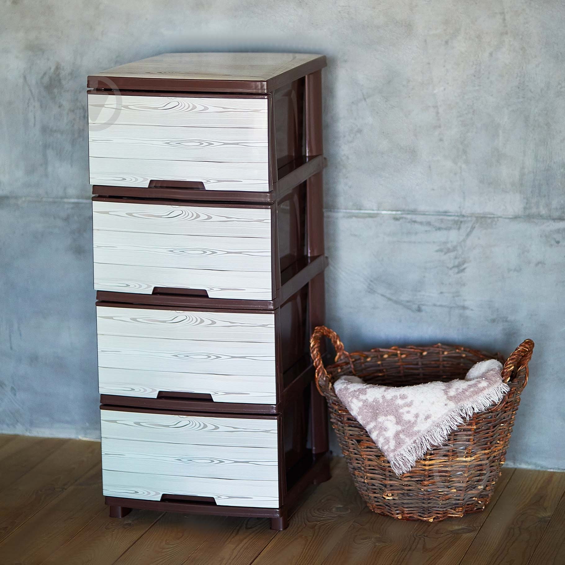 Комод пластиковий Алеана Дерево темне-коричневий (4 шухляди) 955x390x455 мм - фото 4