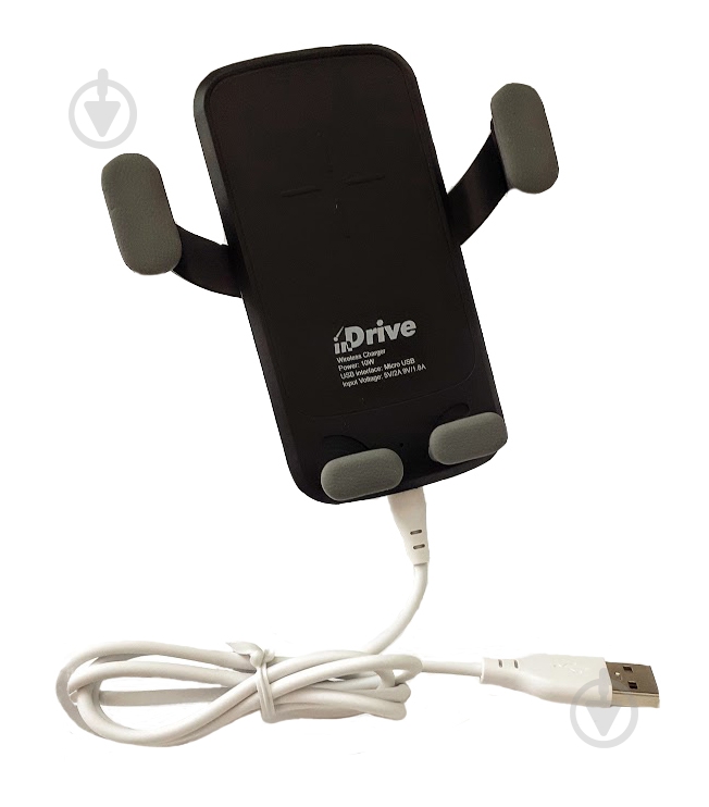 Держатель для мобильного телефона inDrive IDH-101 с зарядным устройством (9263) черный - фото 3