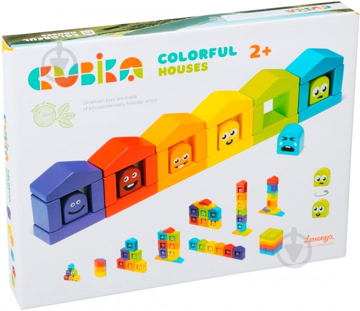 Конструктор деревянный Cubika Разноцветные домики - фото 3